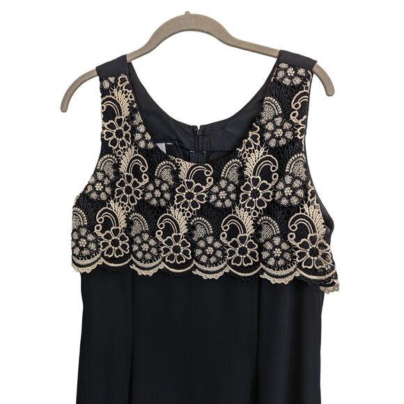 Womens Large Black Dress Gold Design Formal - Picture 6 of 9